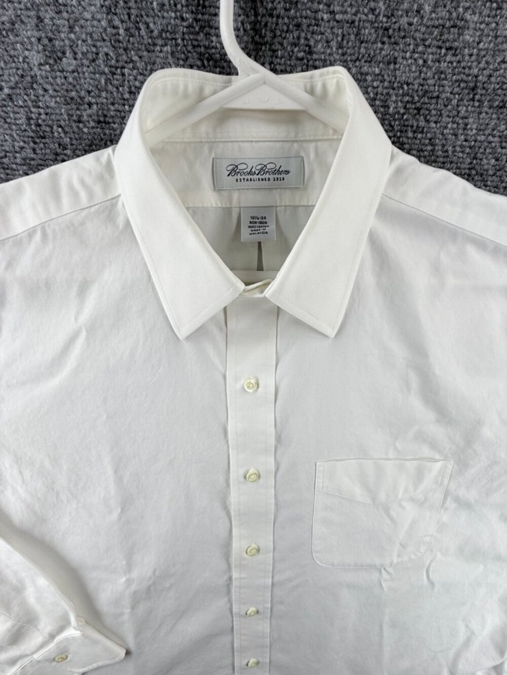 Brooks Brothers All Cotton 16.5 34 Non-Iron White Office Pocket Shirt Preppy